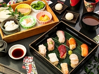 ★土日限定ランチ★乾杯1ドリンク付き★【京都の街並みで味わうランチ御前】おばんざい5種盛合せと9種お寿司のお寿司御膳