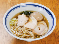 Seasoned egg, dried sardine and soy sauce soba