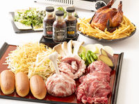丸鶏炭火焼付きBBQセット　2時間セルフ飲み放題付