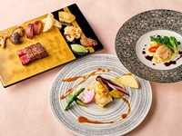 琥珀コース：ホタテ・旬の魚と黒毛和牛ロースステーキを堪能