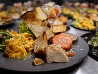 Wood-fired, fermented and native vegetable course with aged sake pairing ¥15,000