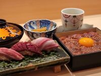 Sendai beef sukiyaki and 3 pieces of selected beef sushi