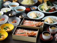 Sakura snapper and bamboo shoots, snow crab and Kibimaru pork shabu-shabu course