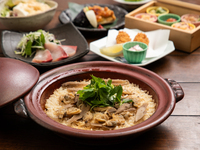 【春の彩りコース(お食事のみ)】塩鶏の柚子胡椒焼きや浅利と筍の羽釜ごはんなど全7皿