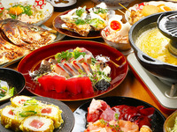【輕鬆飲酒會】烤土雞和海鮮蓋飯，適合飲酒會的宴會套餐★4,500日元，附無限暢飲