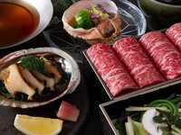【数量限定】春の「贅沢三昧」特別会席 全7品　～黒毛和牛と春野菜の出汁しゃぶ　鮑ステーキ　蟹酢甲羅盛り～ 