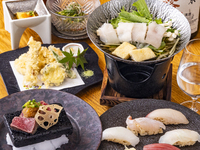 【ランチ限定 みやび鮨コース】 『江戸前鮨/和牛ステーキ/ふぐと北海帆立の黄金出汁小鍋』 平日特別価格3,500円