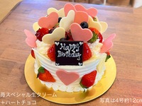【12月10日受取分よりご予約可能】🍓🩷苺スペシャル生クリーム🍓+ハートチョコ🩷(4号12cm)2~3名様前後用【基本形🍓+ハートチョコ🩷】【税別4,843円】