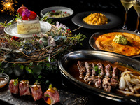 [Platinum Birthday Course] A luxurious anniversary plan with luxurious appetizers, Mexican pizza, Angus steak, flower wreath cake and sparkling wine for a toast.