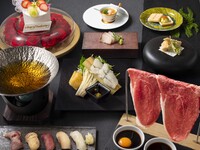 Anniversary — Sushi & Japanese Cuisine: Luxurious anniversary dinner course with 4-piece Edomae sushi, seared wagyu sushi, 6-second seared wagyu, and a mini dashi-shabu hotpot. Includes a whole cake. (Weekdays ¥6,500 / Sat, Sun & holidays ¥6,900)