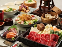 【お食事コース】国産黒毛和牛すき焼き、薬味たっぷり揚げ出し豆富など　全9品