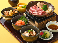 蒲原牛の陶板焼きと三種の彩り味覚丼