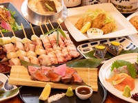 焼鳥、宮崎牛、刺身5種の入ったちょいリッチコース