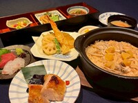 豆ちゃのおばんざいと大沼牛の炙り、鯛と三つ葉の土鍋ごはん【ランチコース★4000円（税込）】