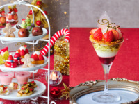 【土日祝】2時間カフェフリー　苺づくしのクリスマスフェスティブアフタヌーンティーと苺パフェ《ミニサイズ》のスイーツセット