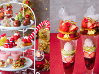 【12/20・21・24・25】＊金箔ロゼスパークリングワイン付き＊クリスマスフェスティブアフタヌーンティーとパフェのスイーツセット（2時間カフェフリー）