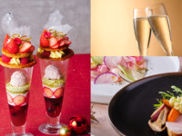 【土日祝】＊グラススパークリングワイン付き＊いちごのミルフィーユクリスマスパフェ付きランチコース（食後カフェフリー）