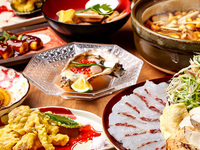 【秋限定】松茸と紅葉鯛のしゃぶしゃぶ＆戻りカツオお造り盛り、松茸天ぷらも7,000円（飲放込）