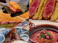 [Ebisu Ushimitsu Premium Course] "Wagyu beef sea urchin tartare dog ~prepared right before your eyes~", "Selected fillet brioche sandwich", "Selected wagyu beef fillet and sirloin clay pot rice ~Hitsumabushi~"