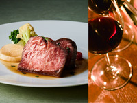 〈ディナー〉シェフ厳選ステーキメインディッシュ◆ペアリング赤ワイン付き◆サラダ・スープ・パン・メインは牛サーロイン150g！(平日限定)