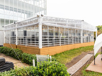 Curtains have been added to the wood deck area!