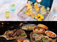【Dinner ☆ Afternoon】 “Mermaid Princess” Afternoon Tea with sweets! 8 dishes served on 5 plates, including “Grilled Beef Harami & Chicken Thigh Shashlik with Cheese Risotto”.