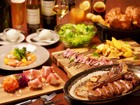 【★4名様～　フリードリンク90分付　 大皿料理　/ T-boneステーキコース（全8品）】