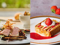 Fresh strawberry Napoleon pie for dessert *You can choose between fresh fish or carefully selected beef loin roti for your main course. 4-course lunch available on weekends and holidays