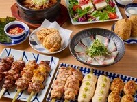 【百鳥の贅沢コース・3.5時間飲み放題付き】8,000円(税込)　炭焼き5串の盛合せをメインにいいとこどりしてます【全11品】