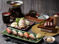 Weekday special price [Luxurious Edomae sushi and tofu lunch course] "Homemade tofu", "Small pot of seasonal fish in golden broth", "Black beef teppanyaki", "Five pieces of Edomae sushi"
