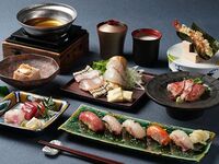 Weekends and holidays / 14 dishes in total [Miyabi / Edomae Sushi & Tofu Japanese Course] "Fresh fish and yuba golden dashi shabu-shabu", "Grilled sesame tofu", "Dashi roast beef", "Edomae sushi 5-piece platter"