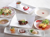 ＜美麗茶膳／ランチ＞前菜、炒め、中国粥＋デザート2種など全7品＋スパークリングワイン含むワンドリンク（4/1～）