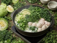 【1日5組様限定！１ドリンク付】濃厚鶏白湯と豆乳の薬膳美肌鍋コース～ふわふわの自家製つくねと野菜の王様ケールをたっぷり♪ 身も心も潤うKNEADERS特製のお鍋をご堪能ください