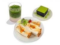 Egg sandwich + drink + matcha tiramisu