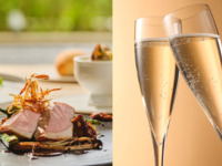 ★平日限定スペシャルセール！3月ベストレートよりさらに500円OFF★【乾杯酒付き】深谷ネギのパイ包みスープやサーモンポワレ、メインに国産豚ローストか国産牛ロースのロティ、ロッシーニを選べるランチ全5品-SHIKITEI-