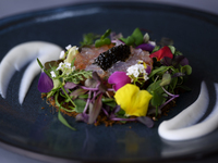 信州サーモンと馬肉のタルタル　安曇野キャビアと大地の香り