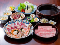 【Tosa Shabu & Katsuo Tataki Course】A luxurious course featuring Nebiki’s prized katsuo and seafood, along with premium Wagyu beef. ※Food only