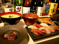 【飲み放題プレミアム（日本酒も飲み放題）】鮨響おまかせコース全15品（本格魚介出汁ラーメン食べ放題付き）】