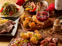 【乾杯ドリンク付ディナー】ピンチョス、前菜、スペイン風オムレツ、メイン岩中豚、お味が選べるパエリア、自家製プリンなど大満足の全8品!