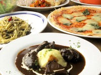 鹿スネ肉のとろとろ赤ワイン煮込みとウニのペペロンチーノのベラピスタコース8品(2.5時間制)