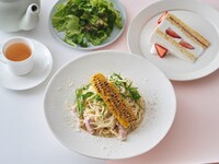 【デザート＆ドリンク付きのスペシャルランチ】焼きとうもろこしとパンチェッタのパルミジャーノクリームパスタ