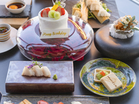 【Colorful Anniversary】“Foie gras chawanmushi, black beef lava steak, Edo-style sushi, and freshwater eel shabu-shabu hot pot” & message-attached whole cake (Weekdays: 5,900 / Weekends & holidays: 6,400)