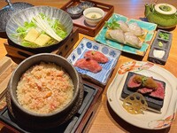Starting 8/7: Weekday-exclusive [Sea Bream Shabu-Lunch] ‘Golden Broth Sea Bream Shabu Hot Pot’, ‘Wagyu Beef Sushi & Grilled Premium Domestic Beef Steak’, ‘Red Snow Crab Rice Bowl’. Special weekday price: 2,490 yen