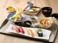 ランチ限定「本鮪の握り寿司と天麩羅御膳」