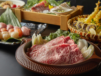 11/24～【大皿】特選黒毛和牛のすき焼きと握り寿司　8000円(税込)　2時間飲み放題付き
