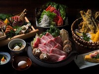 【ご宴会/大皿/歓送迎会】特選黒毛和牛のすき焼きと握り寿司コース（全7品）2時間飲み放題付8000円
