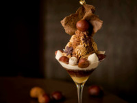 Set with Tanba chestnut and roasted green tea parfait and TWG tea